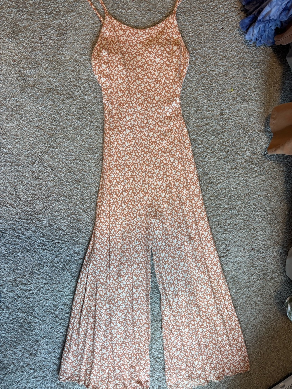 mahina Rust Floral Spaghetti-Strap Wide-Leg Jumpsuit